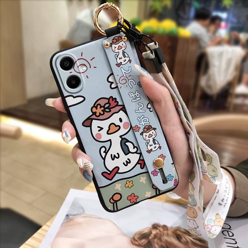 Ring Kickstand Phone Case For Samsung Galaxy A07 Back Cover Phone Holder Protective Anti-dust Silicone Wrist Strap Cute