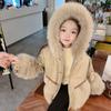 Girls' Autumn and Winter Clothes Coat Baby Winter Fashionable Fleece-Lined Leather Coat Little Girl Fur
