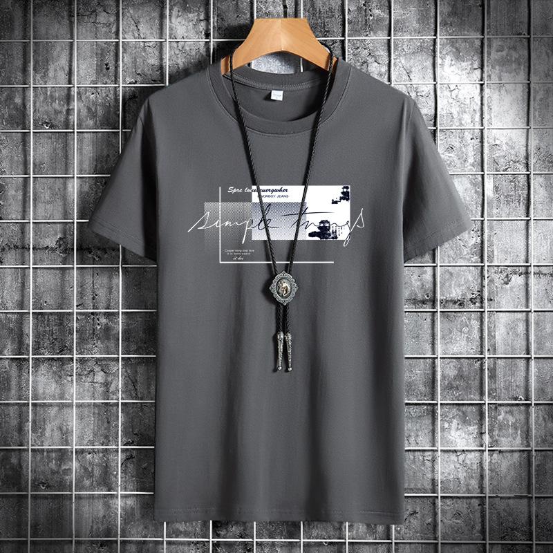 Summer Men Round Neck Cotton Short-sleeved Fashion Printed Casual Men's Loose Sports T-shirt