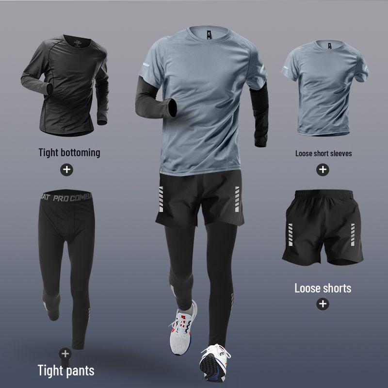 Men's Quick-Dry Summer Fitness Set: Ice Silk Short Sleeve & Tight Running Shorts