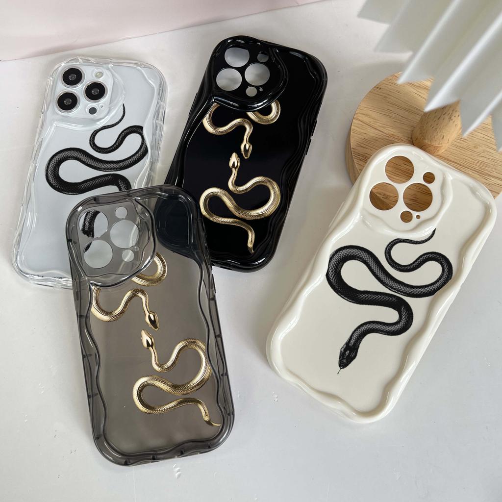 N71 Black Gold Snake Soft Wavy Phone Cases for iPhone 14 Pro Max 13 Mini 15 Plus XR 7 8 6 XS Max 12 11 Protective Bumper Cover