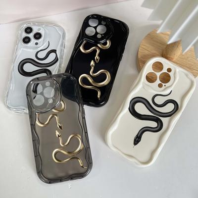 Мягкие волнистые чехлы для телефонов N71 с черным золотом и змеей для iPhone 14 Pro Max 13 mini 15 Plus XR 7 8 6 XS Max 12 11, защитный чехол-бампер