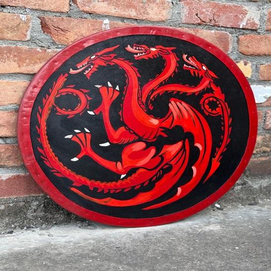 45.72 Cm Medieval Dragon Battle Worn Viking Shield, Wooden Viking Shield, Warrior Shield, Valhalla Round Shield, Ideal for LARP, Halloween Cosplay