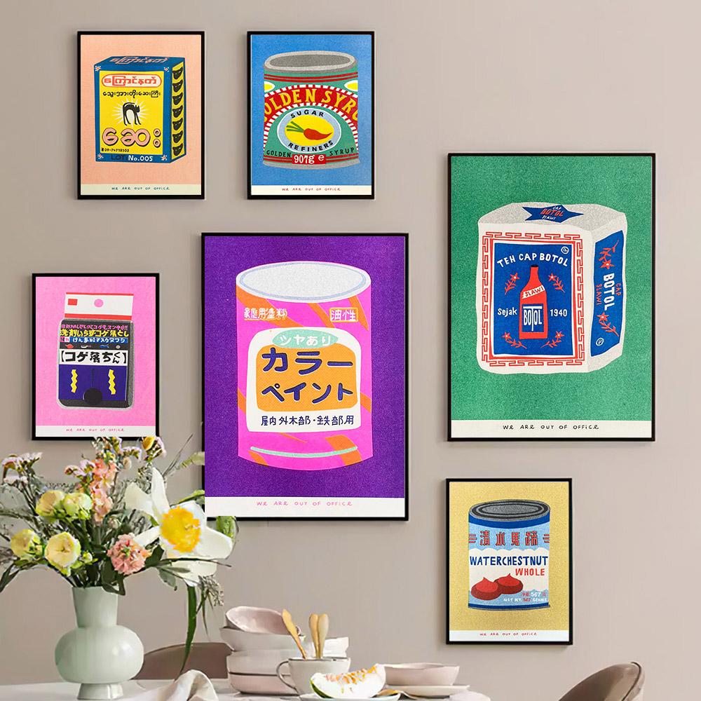 Japanese Sponge Paint Canned Indonesian Jasmine Tea Kitchen Wall Art Painting Nordic Poster and Print Pictures Living Room Decor