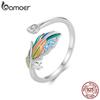 925 Sterling Silver Colorful Enamel Peacock Feather Opening Ring Cubic Zirconia Adjustable Ring for Women Fine Jewelry
