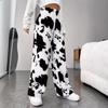 2025 Shien High-Waist Cow Pattern Casual Fur Trousers - Comfortable Autumn/Winter Pants