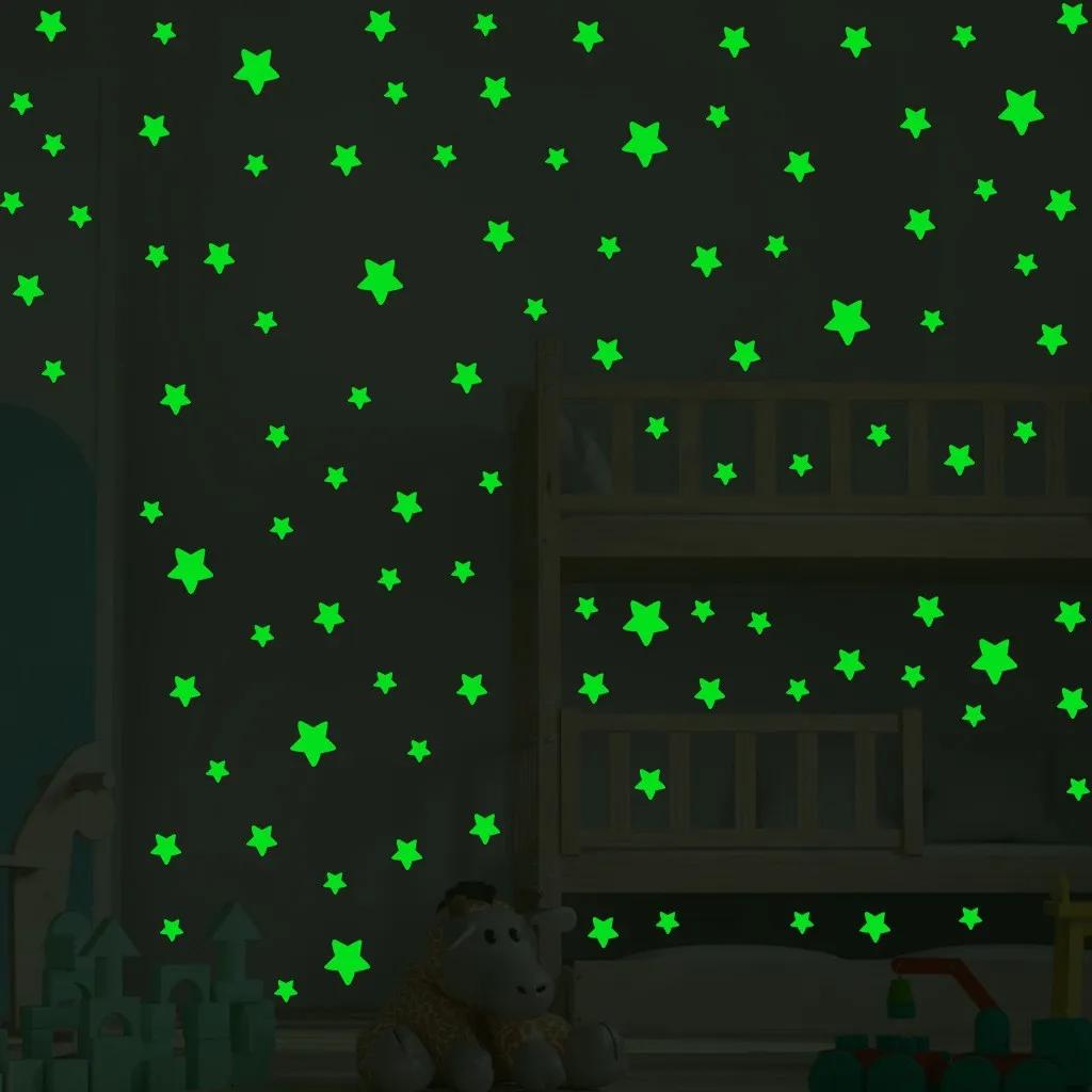 100 шт. светящиеся настенные наклейки светящиеся в темноте наклейки со звездами для детей детские комнаты красочные флуоресцентные наклейки домашний декор