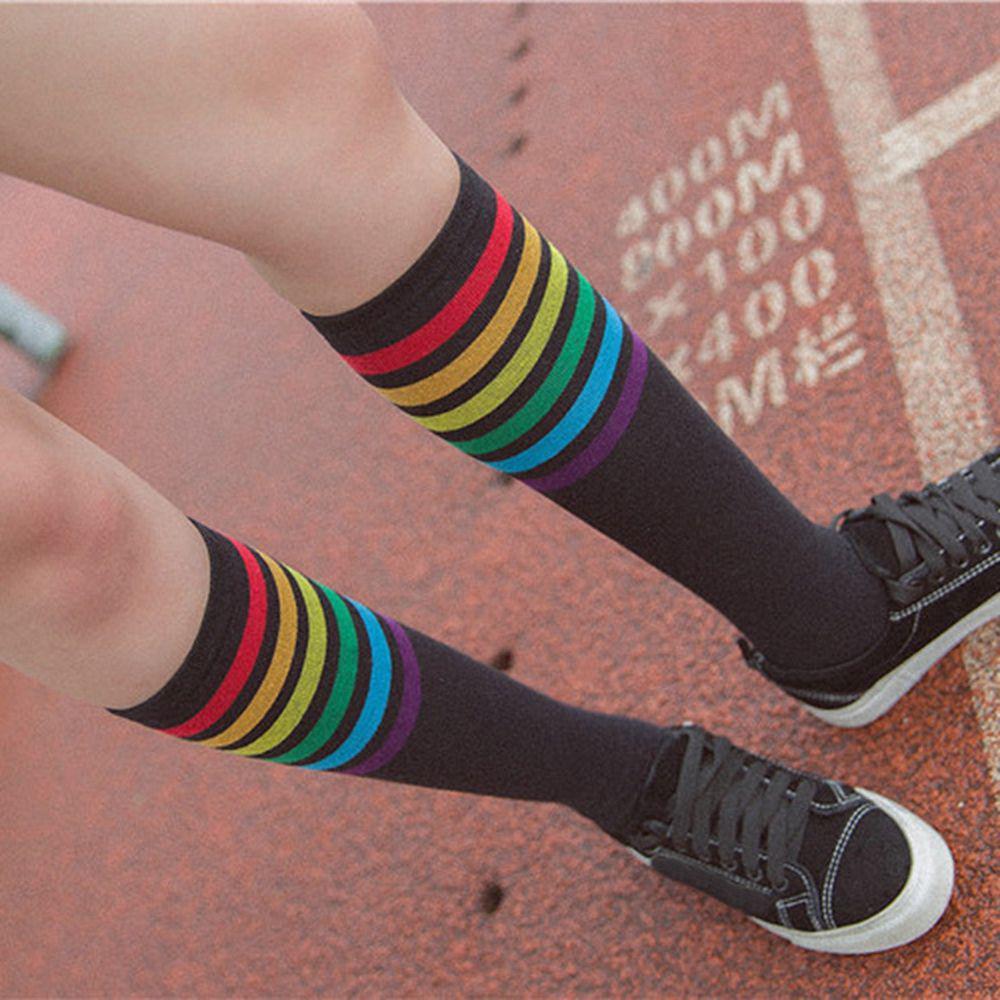 Soft Knee Over Thigh High Football Socks Long Hosiery Stocking Rainbow Stripe