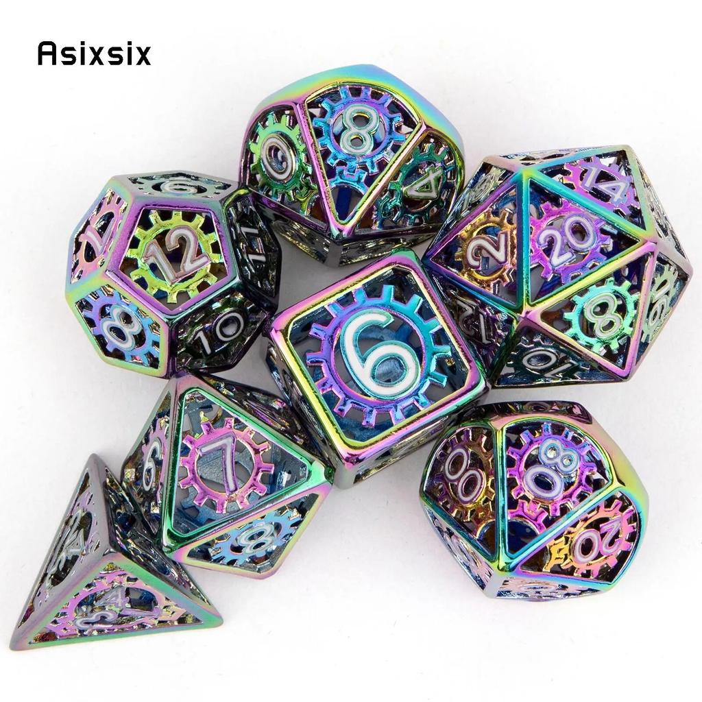 7 шт. красочные шестерни, металлические кубики, полые металлические многогранные кубики, набор, подходит для ролевой игры, настольной игры, карточной игры