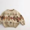 Autumn Winter Colorful Grid Retro Kids Sweaters Vintage Boys Warm Pullover Thicken Girls Knitwear Coat