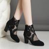 Fashion 2024 New Fashion Women High Heels Lace Flower Ankle Strap Hollow Out Sandals Round Toe Zip Pumps Zapatos De Mujer