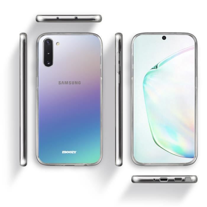 Moozy Coque téléphone Intégrale 360 Degres pour Samsung Note 10 Transparente Silicone - Antichoc Protection Avant et Arriére Etui Ho