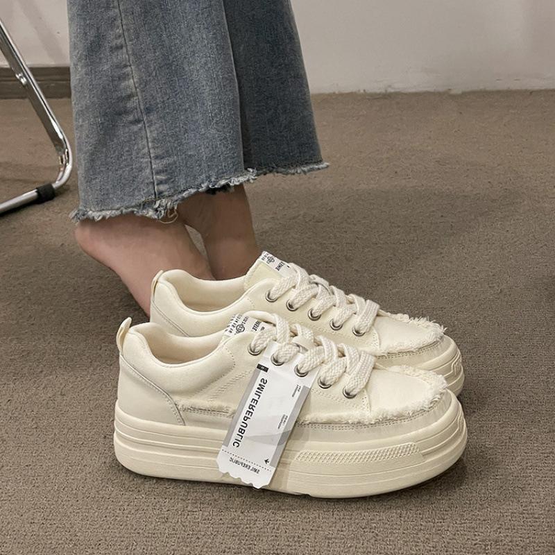 Нишевый дизайн, белые туфли на платформе, женские, 2024, новые универсальные повседневные парусиновые туфли, женские парусиновые туфли Xiaoxiangfeng