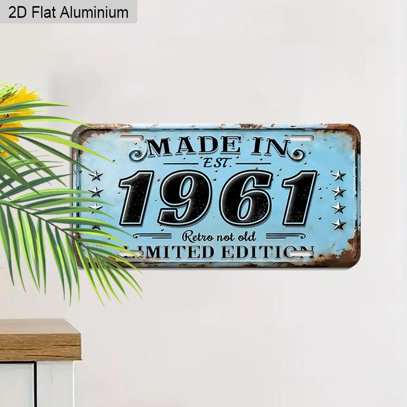 2D Flat 1pc 12''x6'' Durable Aluminum Decorative Sign, "MADE IN 1961 Retro Not Old" Vintage License Plate Style Wall Art, Perfect for Birthday