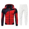 Mens Sporty Layered Zip-Up Hooded Sweatshirt Jogger Pants Set Slim Fit Cotton Blend Activewear