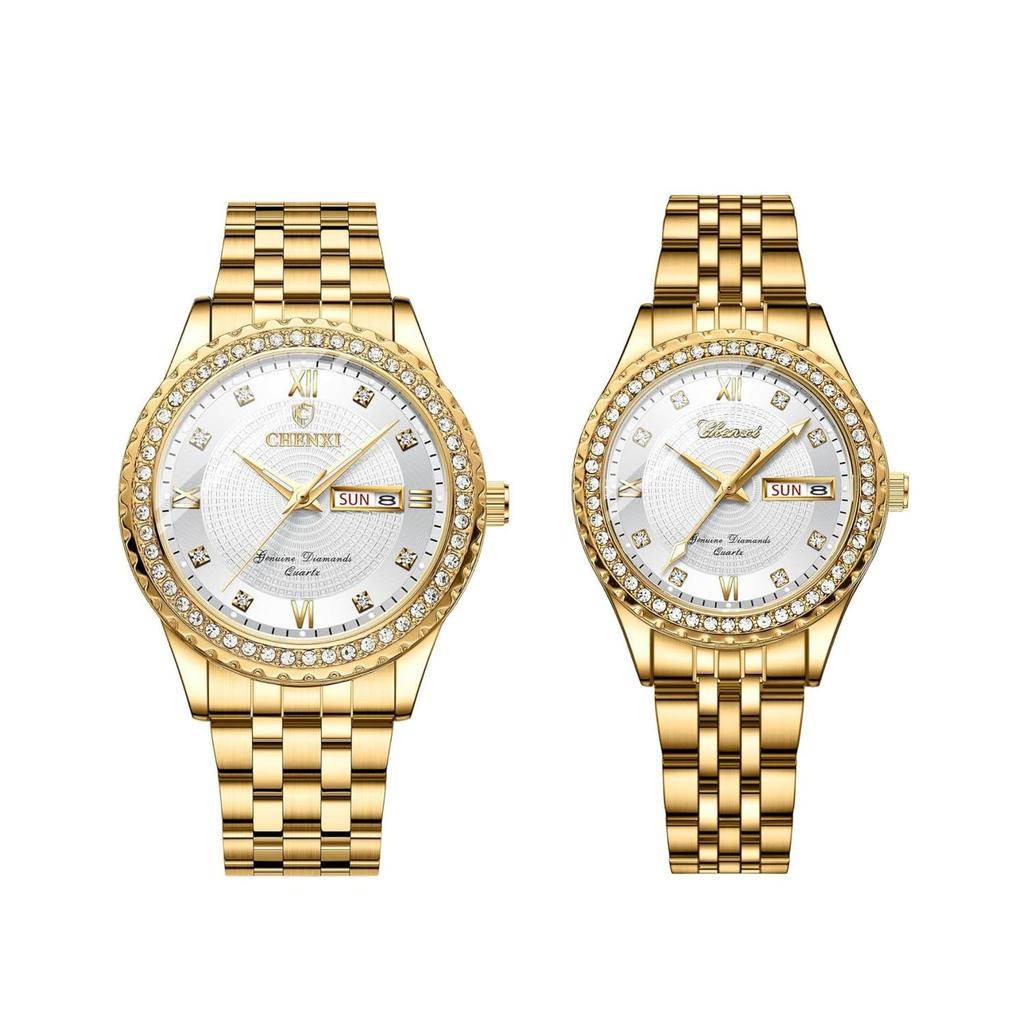 Pair Watch Pair Watch Popular Stylish Analog Display Calendar Day of the Week 3ATM Water Resistant Quartz Leisure Business Couple Fashion Accessories