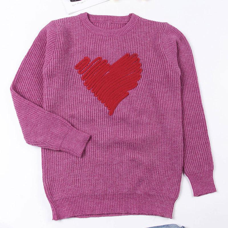 Женский осенне-зимний свободный вязаный джемпер Love с круглым вырезом и длинными рукавами