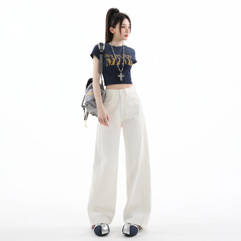 Wide-leg jeans women's summer new hip cover loose and thin drape casual retro straight banana pants