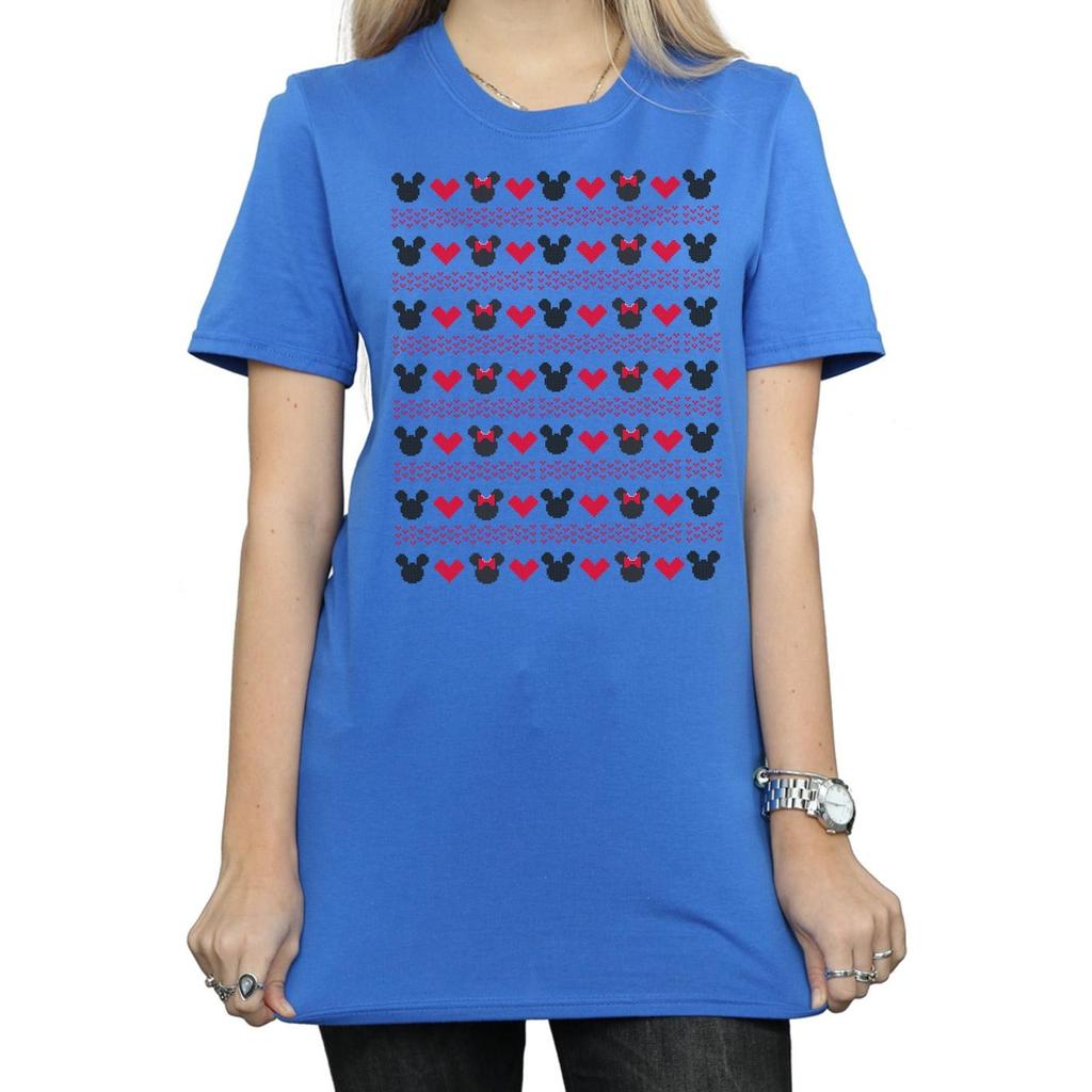 Disney Womens/Ladies Mickey And Minnie Christmas Hearts Cotton Boyfriend T-Shirt
