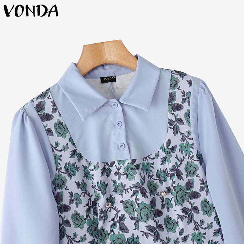 VONDA Женские летние платья из двух частей с длинным рукавом и цветочным принтом