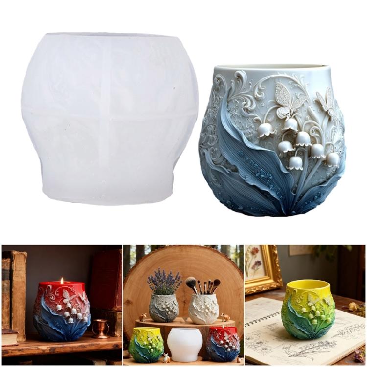 Силиконовая форма для кашпо с цветочным узором и бабочкой с антипригарными поверхностями, идеально подходящая для литья смолы, бетонных поделок и подарков ручной работы