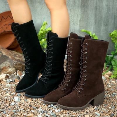 Модные ботильоны на высоком блочном каблуке, женские модные ботильоны с круглым носком, замшевые спереди, на шнуровке, противоскользящие, износостойкие, одинарные ботинки