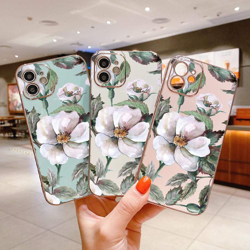 Роскошный чехол с покрытием из цветка камелии для iPhone 11 12 13 14 15 Pro Max, чехол для телефона Samsung Galaxy A51 A12 A32 A52 Xiaomi Redmi 10 10C