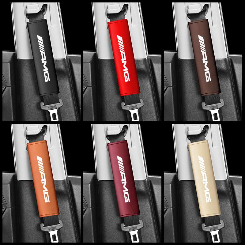 2PCS Car Seat Belt Leather Safety Belt Shoulder Covers For Mercedes Benz AMG W204 W205 W203 W211 W212 W213 W201 W210 W124 W126