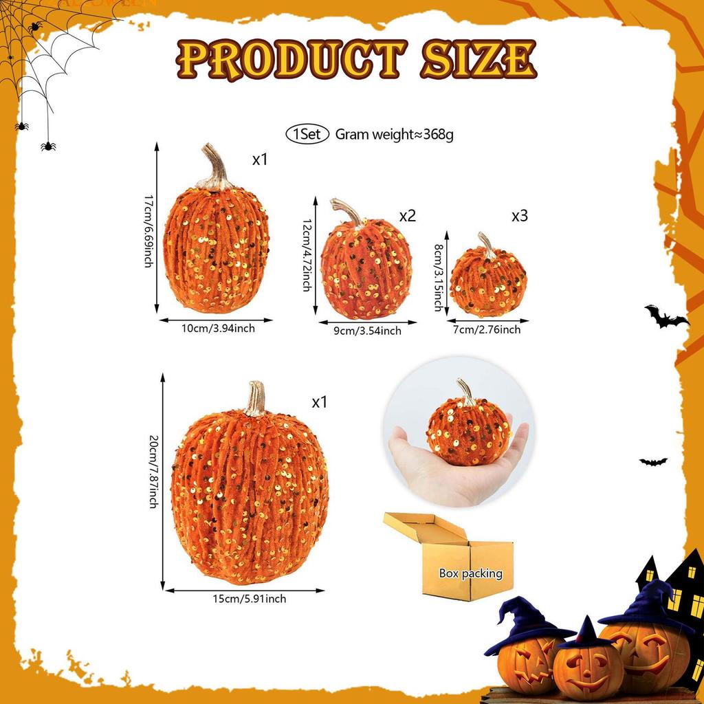 7 штук Искусственные Тыквы с Блестками Ассорти Вельветовые Тыквы Искусственные Осенние Украшения
