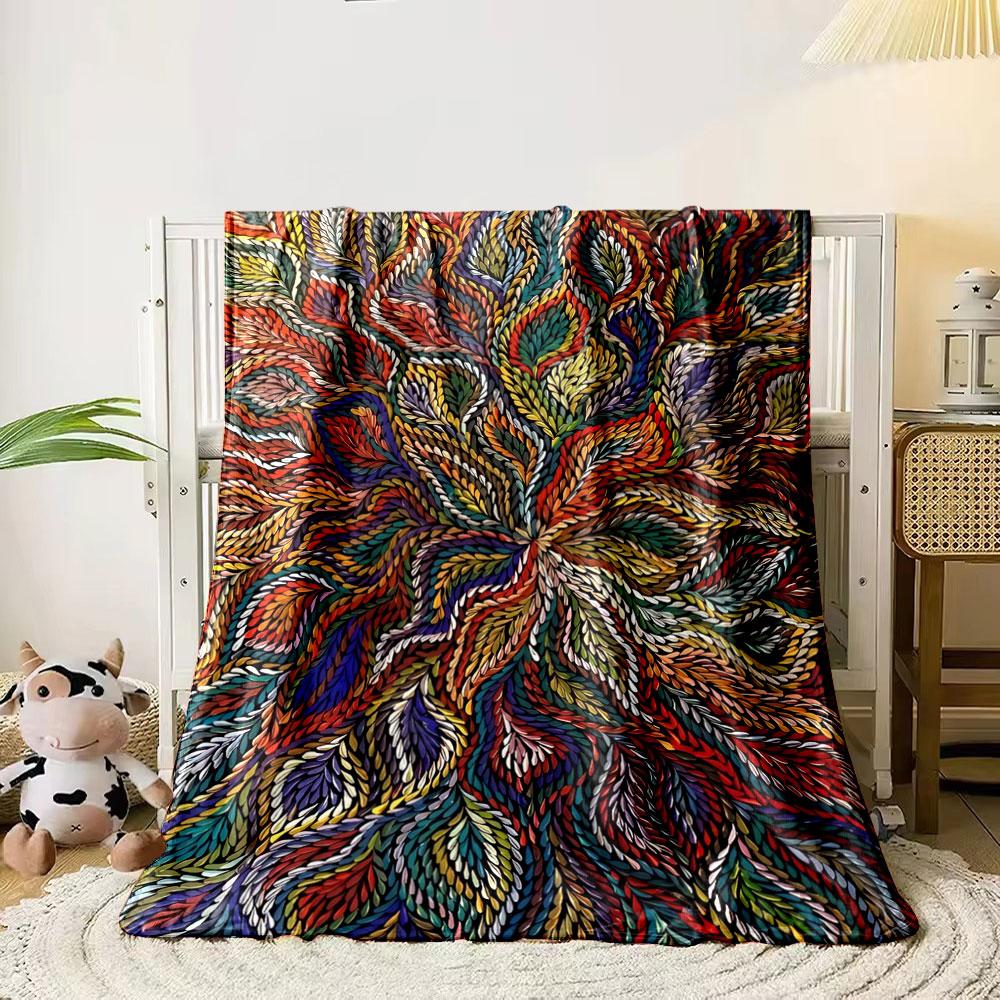 Colorful, flowing leaf-like pattern with intricate overlapping details. for all seasons blanket lunch break throw gift