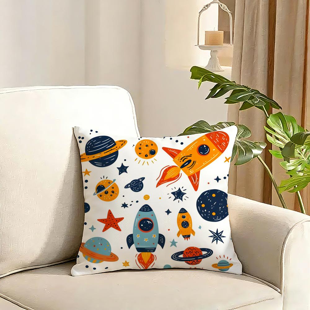 outer space spaceship astronaut rocket Cushion Cover Reversible Plush Pillow Cover Soft Fluffy Home Decor for Sofa Bedroom