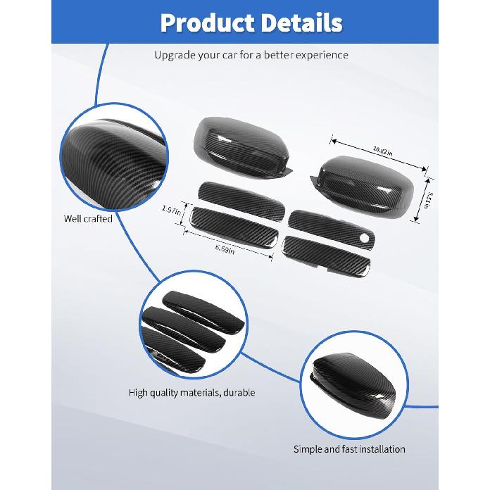 Carbon Fiber Exterior Side View Mirror Covers Caps & Door Handle Covers Trim Fit for 2010- 2024 Dodge Charger