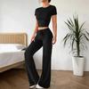 Women's Spring and Summer New Casual Sports Slim High-waisted Solid Colour Trousers Short-sleeved T-shirt Suit