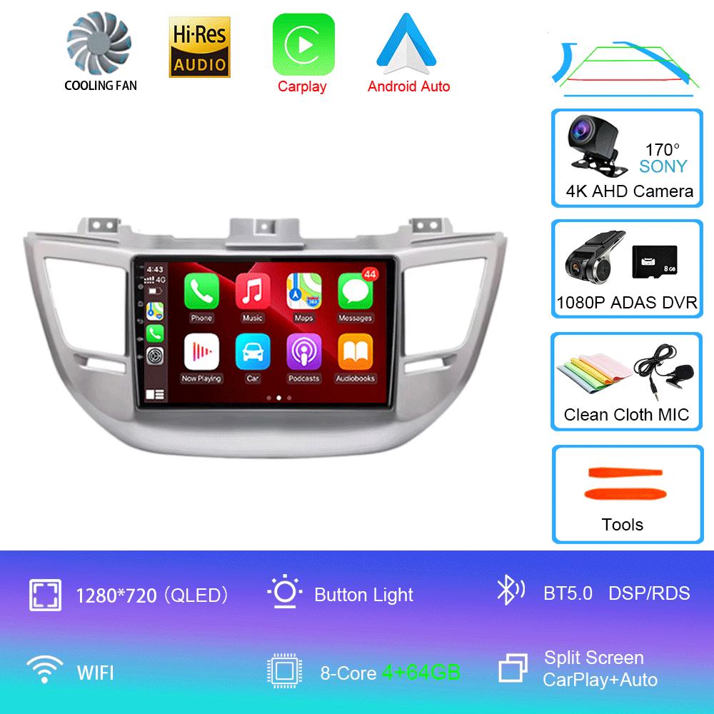 Автомагнитола Android 14 Carplay Для Hyundai Tucson IX35 3 2015 2016 2017 2018 2Din Мультимедийный Видеоплеер Навигация GPS Головное Устройство