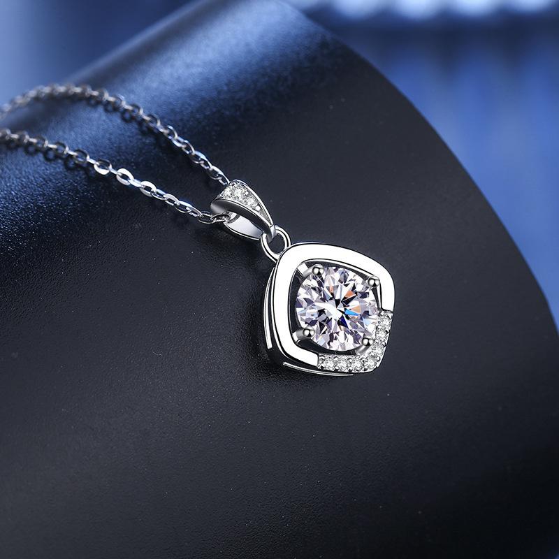 Bague Ringen 1ct VVS D Цветной Муассанит Бриллиантовое Ожерелье Для Женщин Серебро 925 Ювелирные Изделия Женский Простой Темперамент Цепочка На Ключицу