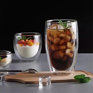 15oz Glass Coffee Mugs Set of 4: Double-Walled Borosilicate Espresso Cups Stackable Scratch-Resistant Cups for Hot - Cold Beverages Ideal for Latte