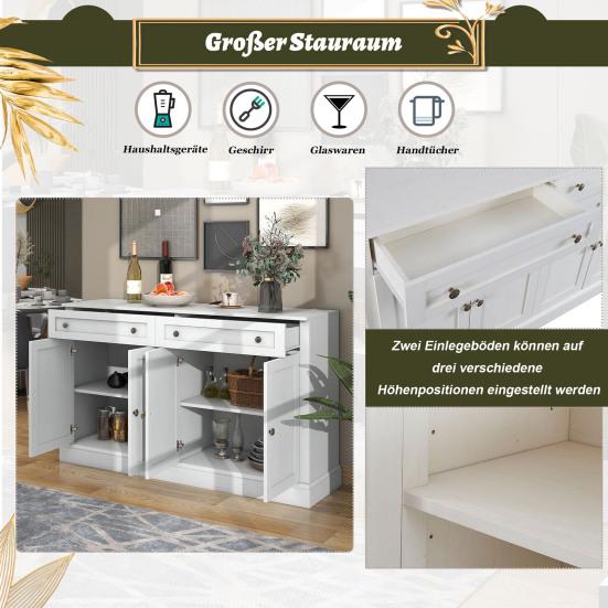 Large Sideboard with 4 Doors And 2 Drawers, Modern Buffet Cabinet for Dining Room and Living Room, 150 X 40 X 86cm