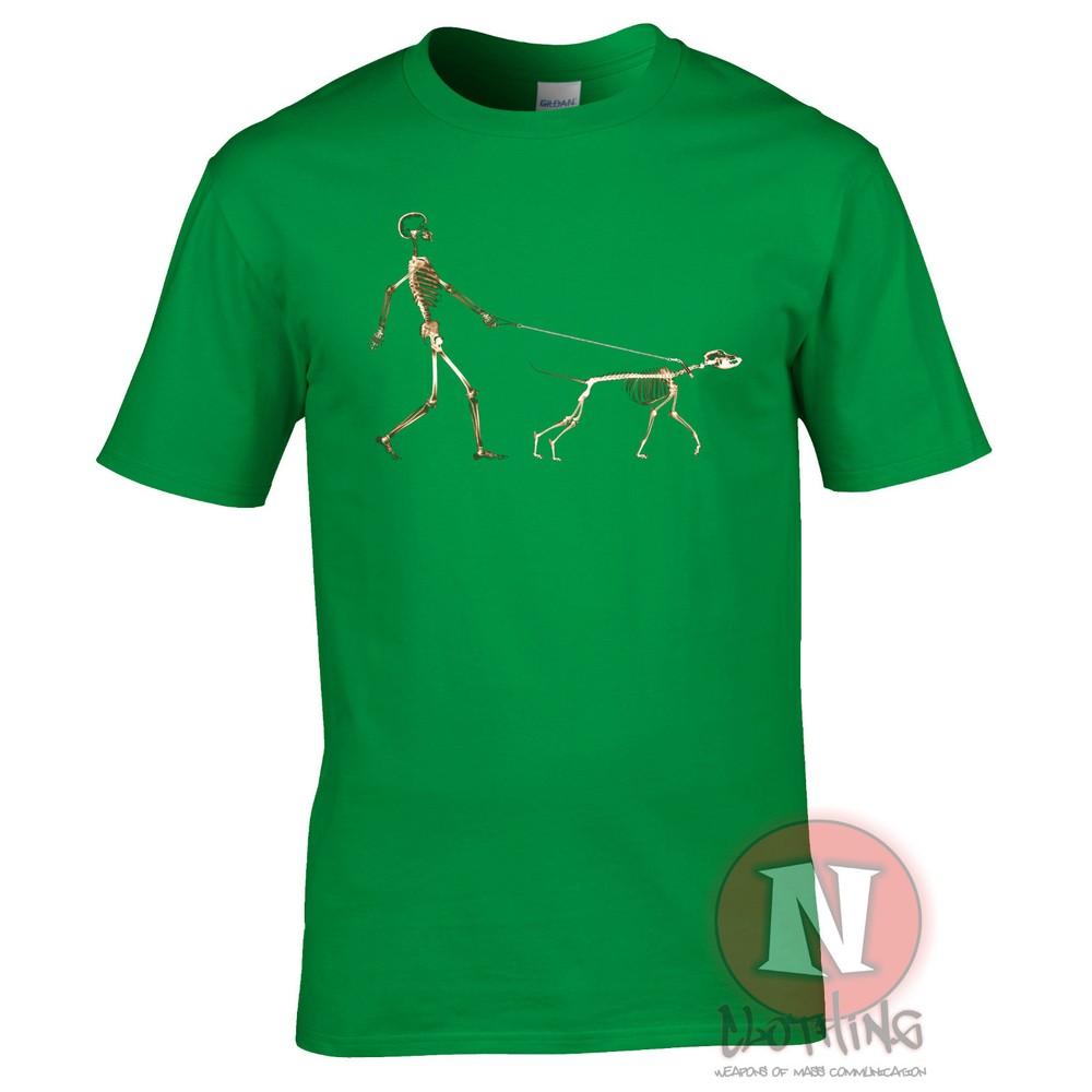 Skeleton Dog Walker TShirt Canine Doggy Funny Urban Art Banksy Style