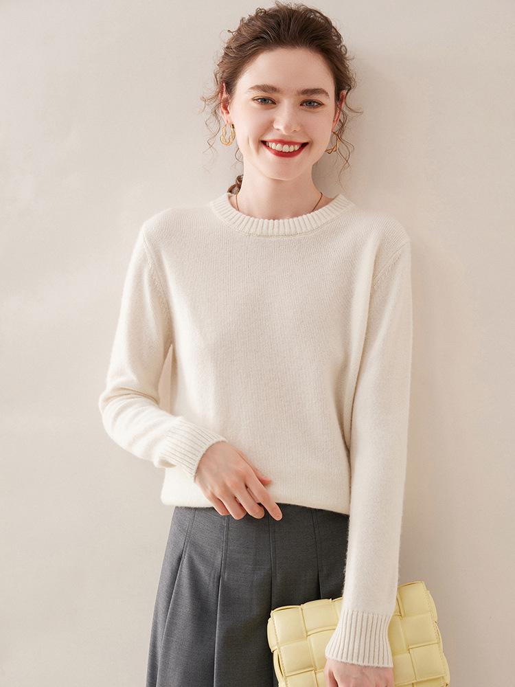 2025 Women's Autumn/Winter Cashmere Round Neck Double-Ply Thick Sweater - Loose, Versatile, Knit Base Layer