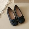 Bow shallow mouth single shoes women's 2025 new summer round head flat shoes French one-pedal Mary Jane shoes size 34