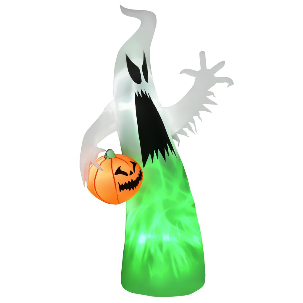 Self-inflating spooky ghost/ghost with LED lights, Halloween decoration, polyester, white, 105 x 65 x 180 cm