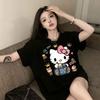 Футболка Hello Kitty с коротким рукавом из мягкого хлопка, повседневная, с круглым вырезом, милый мультяшный принт, легкий летний топ для женщин, для повседневной носки