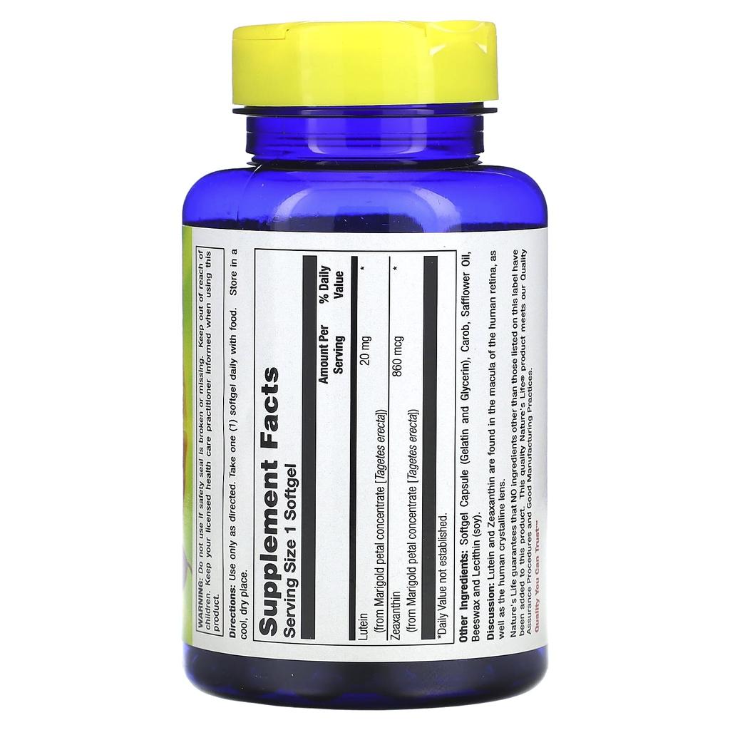 Nature's Life Lutein, 20 Mg, 100 Softgels