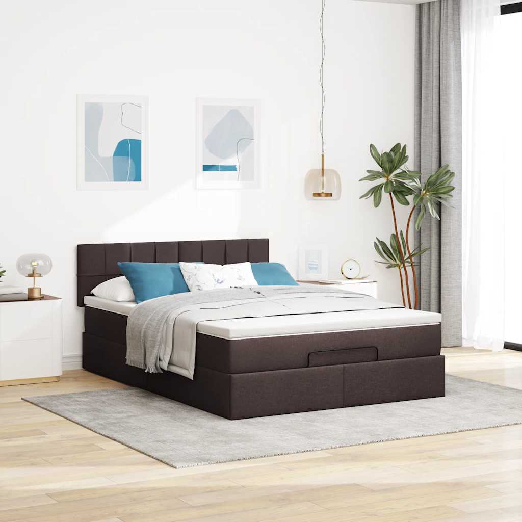 Ottoman Bed with Mattress Dark Brown 140x200 cm Fabric