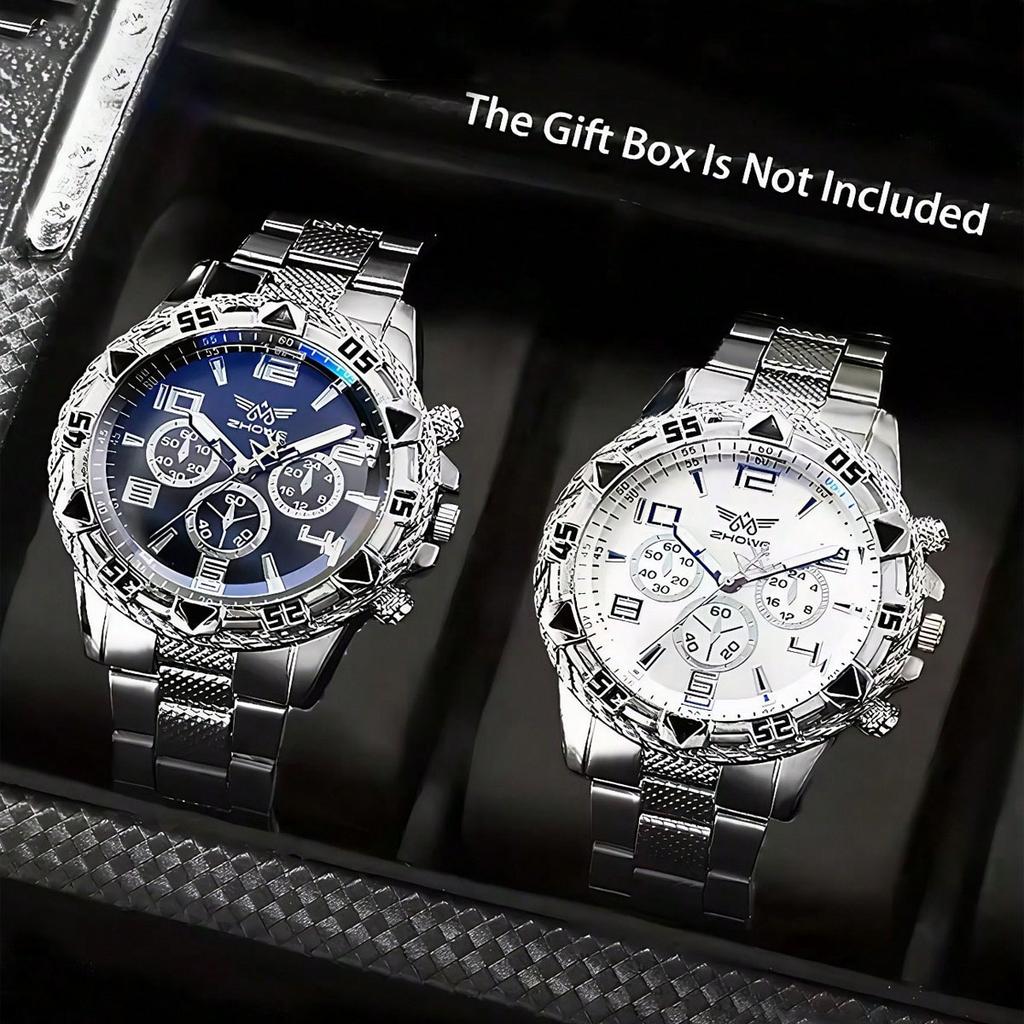 2pcs-Men's Fashion Luxury Watch Round Analog Mens Watch Casual Quartz Wrist Watch for Men Birthday Daily Holiday Gifts