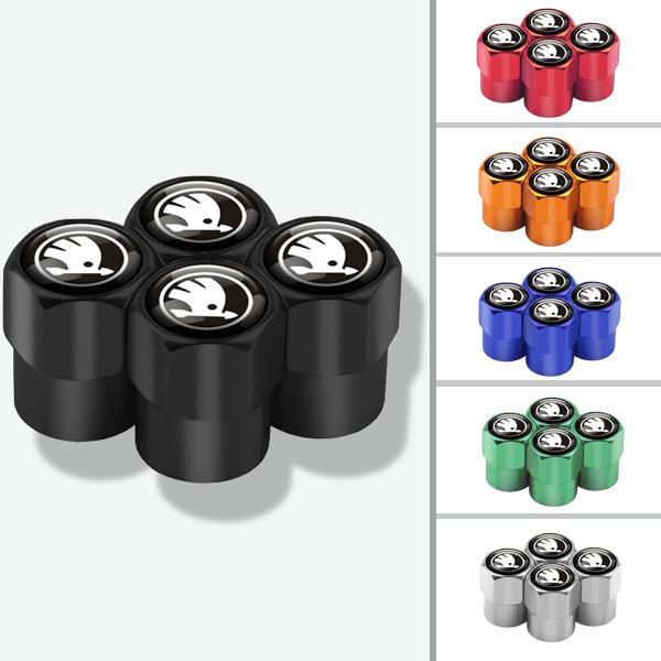 LKPP1 4PCS Car Styling Aluminum Emblem Wheel Tire Valve Stem Air Caps For Skoda S Octavia Fabia Rapid Yeti Superb Octavia A5 VRS VII