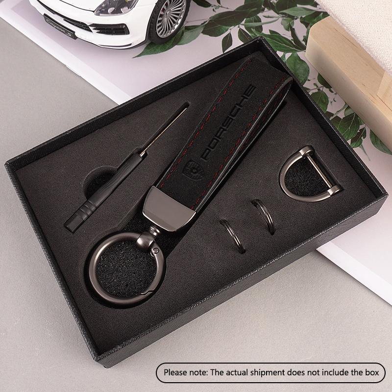 High Quality Luxury Women Men Suede Leather Car Keychains For Porsche 911 718 Cayenne Cayman Panamera Macan Taycan Boxster pdhv50