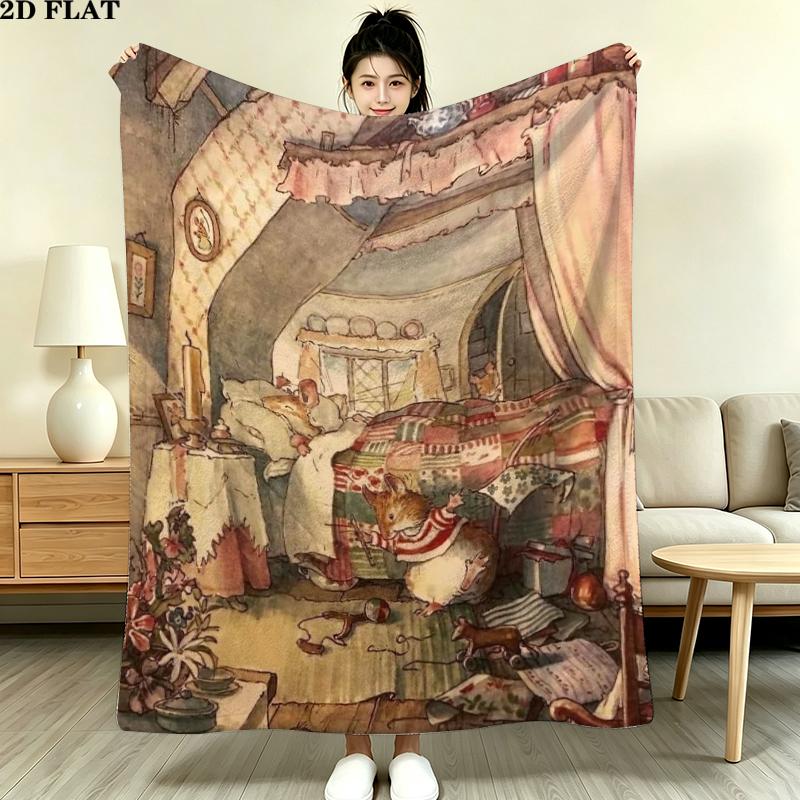 Brambly Hedge Print Flannel Blanket, High quality Comfortable for All Seasons, Home Decor, Warmth and Comfort, Perfect for Christmas Gifts