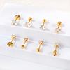 LUXUSTEEL Stainless Steel Round Cubic Zirconia Ear Piercing For Women Men CZ Shiny Silver Color Stud Earrings Body Jewelry