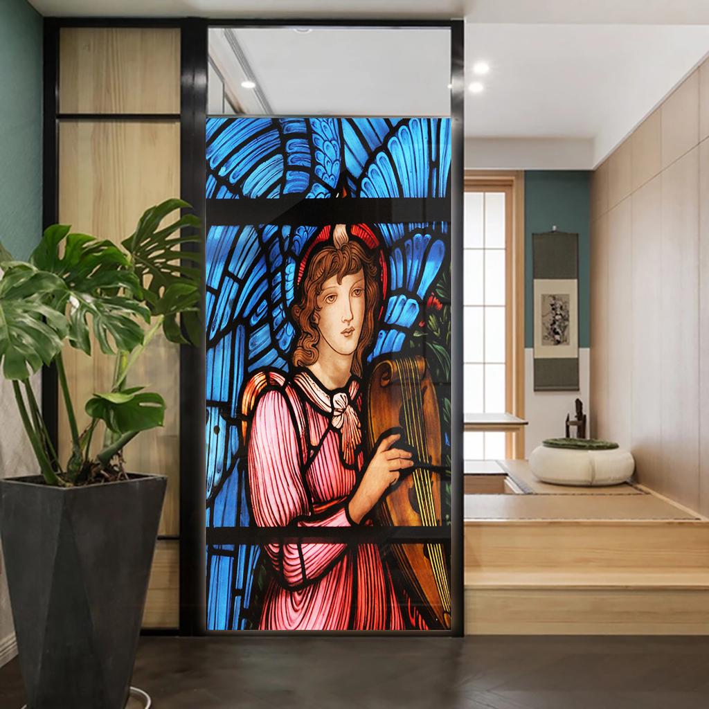 Church Stained Glass Decals Window Film Privacy Heat Insulation and Anti UV Blocking Static Cling Window Sticker for Home J82